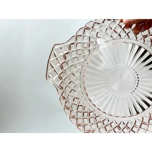 Pink Depression Glass Waffle Handled Jeannette Diamond Vintage Plate - Picture 3 of 10
